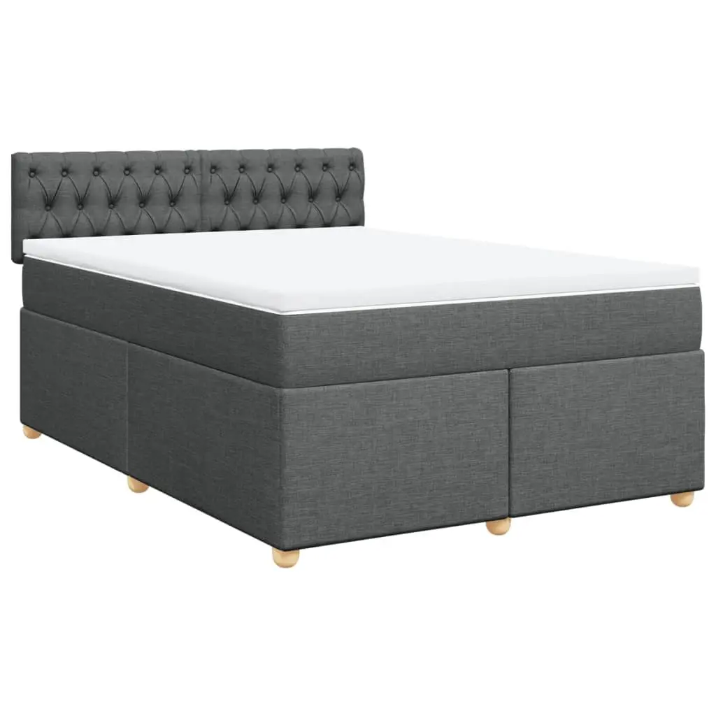 Queen Size Box Spring Bed Dark Grey Fabric with Mattress and LED Lights