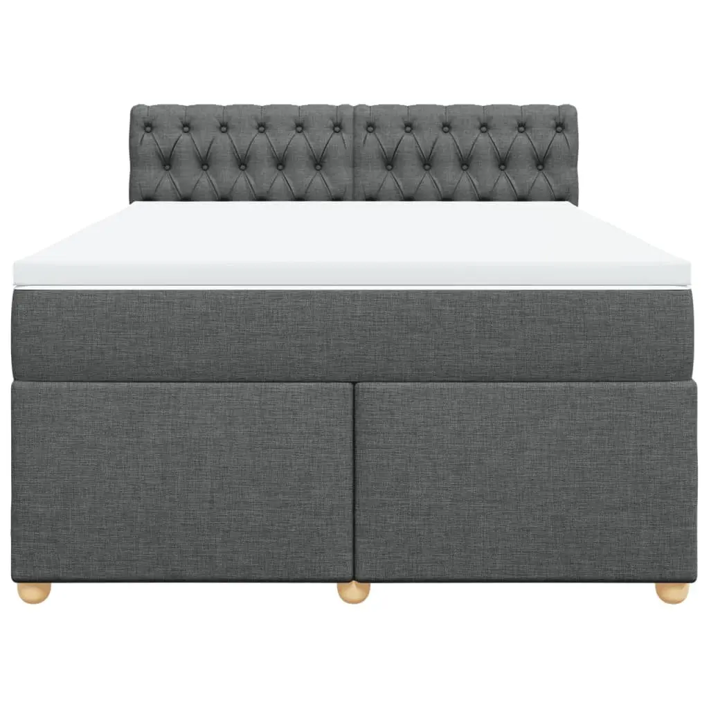 Queen Size Box Spring Bed Dark Grey Fabric with Mattress and LED Lights