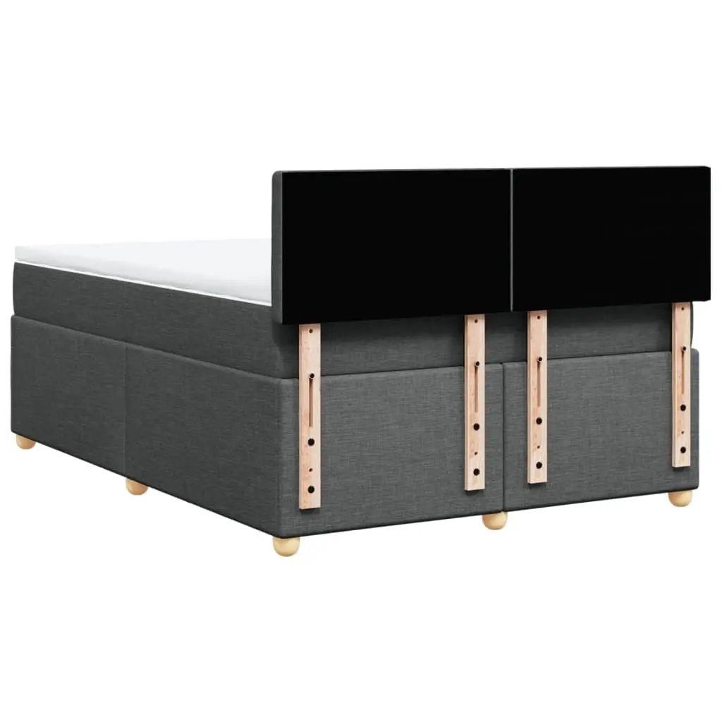 Queen Box Spring Bed with Pocket Mattress Grey Fabric LED Lights