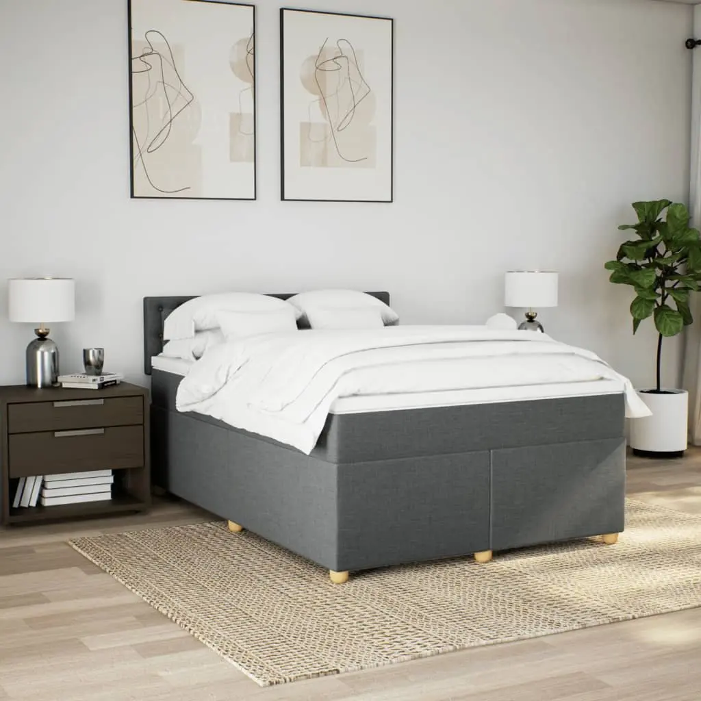 Queen Box Spring Bed with Pocket Mattress Grey Fabric LED Lights