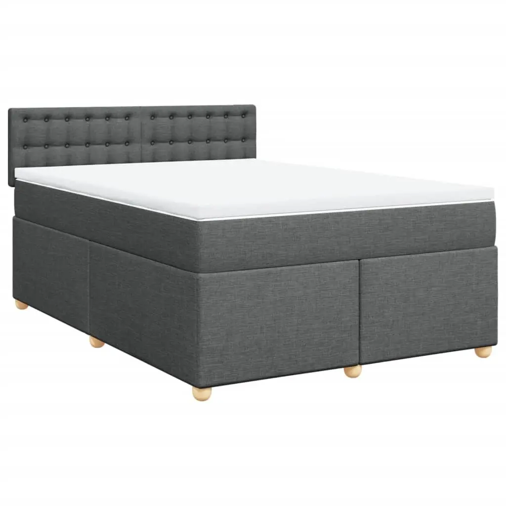 Queen Box Spring Bed with Pocket Mattress Grey Fabric LED Lights