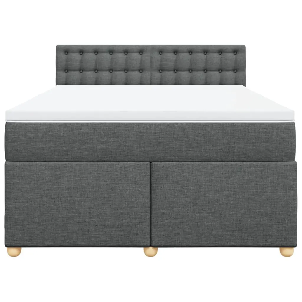 Queen Box Spring Bed with Pocket Mattress Grey Fabric LED Lights