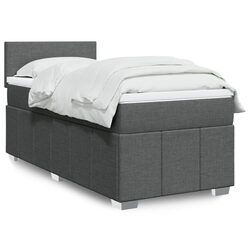 Box Spring Bed with Pocket Mattress LED Lights King Single Grey Fabric Frame