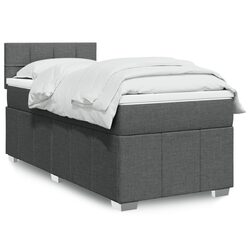 King Single Box Spring Bed with Pocket Mattress LED Lights Grey Fabric