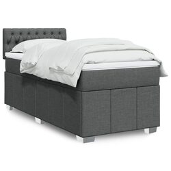 King Single Box Spring Bed with Pocket Mattress LED Lights Grey Fabric