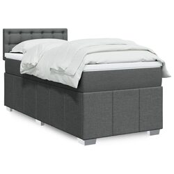King Single Box Spring Bed with Pocket Mattress LED Lights Grey Fabric Frame