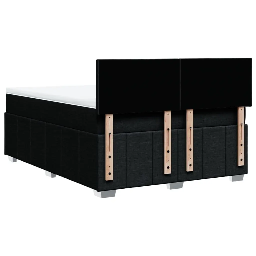 Double Box Spring Bed Black Fabric Frame Pocket Spring Mattress with Adjustable LED Lights