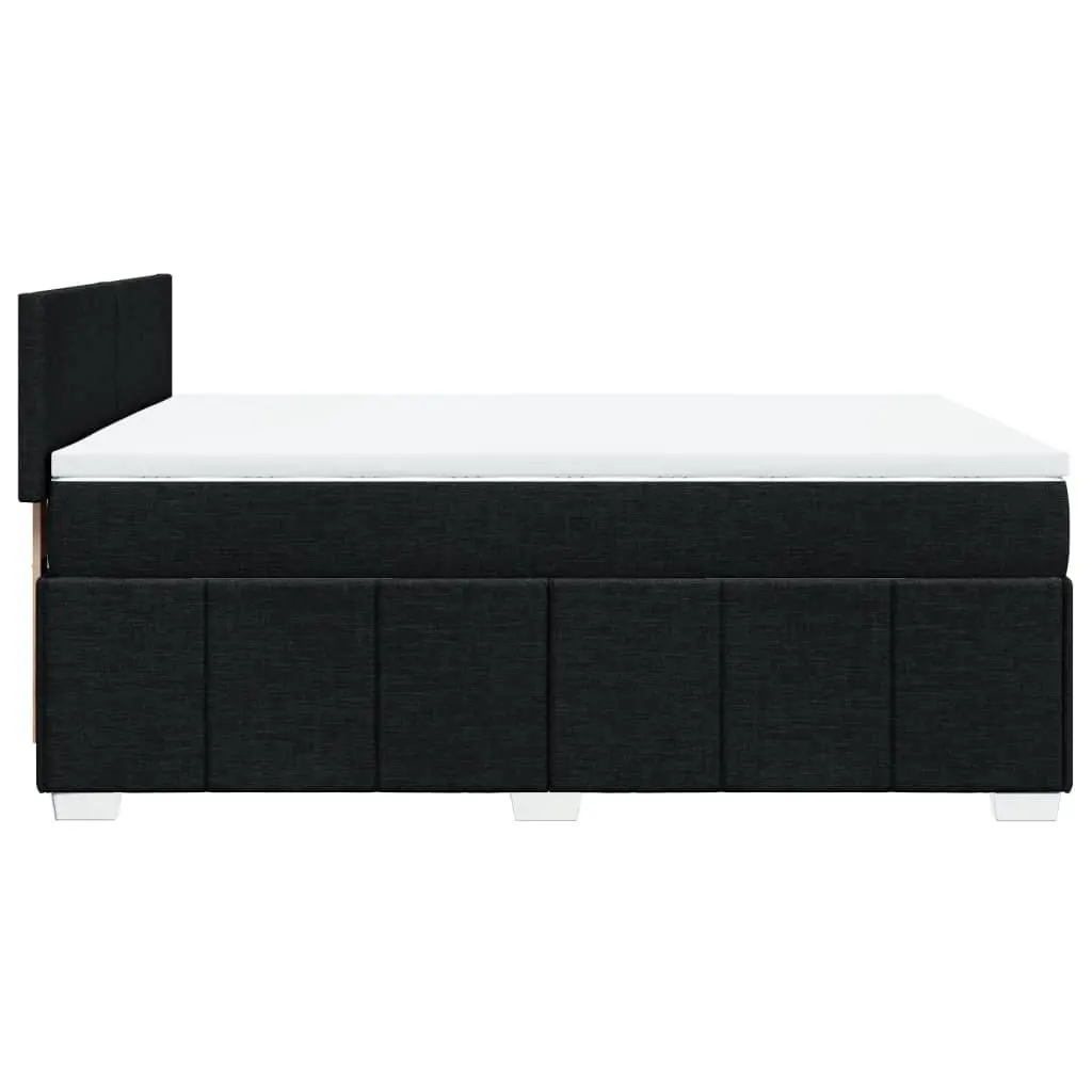 Double Box Spring Bed Black Fabric Frame Pocket Spring Mattress with Adjustable LED Lights