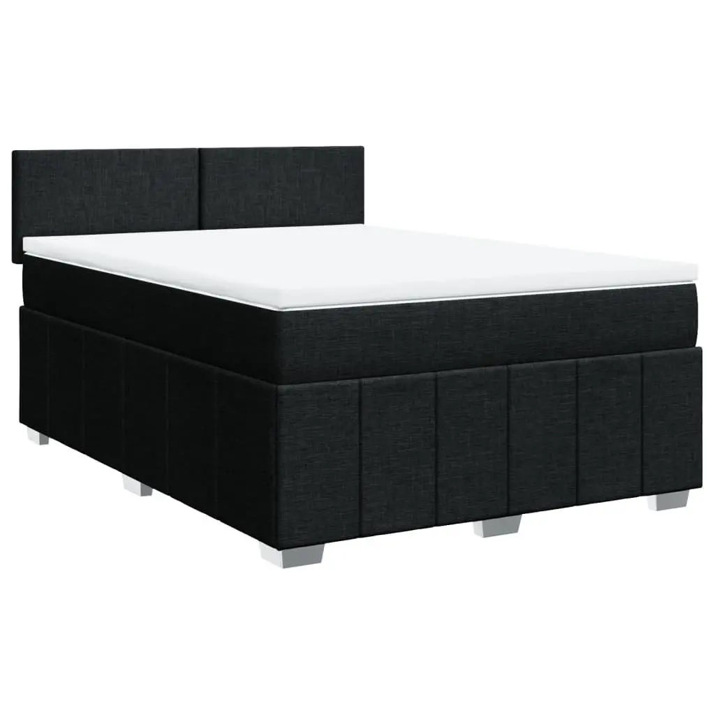 Double Box Spring Bed Black Fabric Frame Pocket Spring Mattress with Adjustable LED Lights