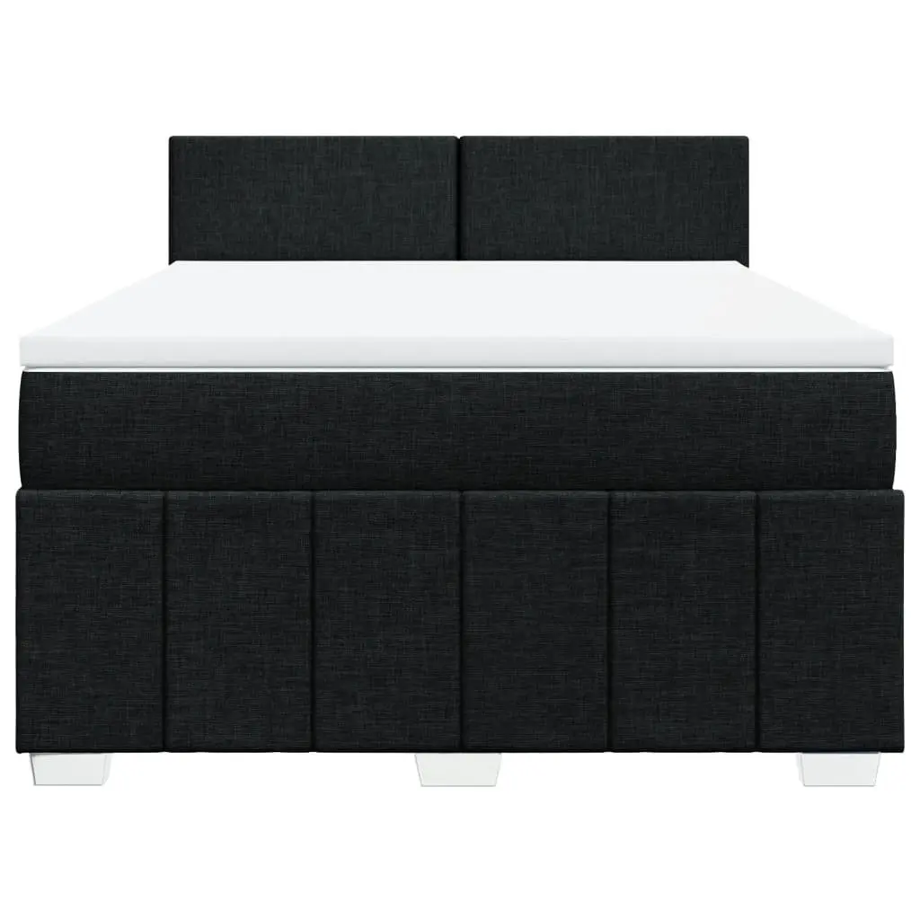 Double Box Spring Bed Black Fabric Frame Pocket Spring Mattress with Adjustable LED Lights