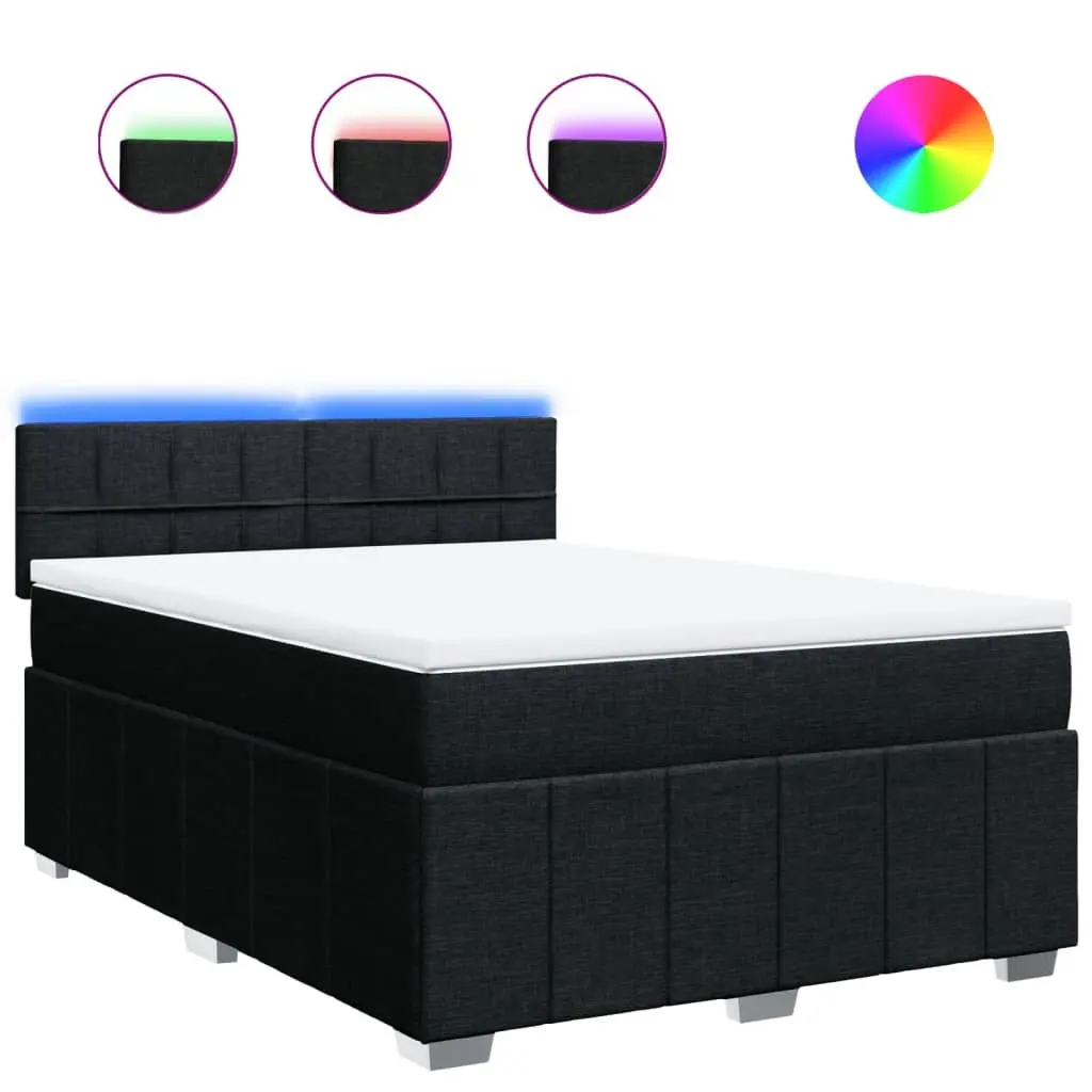 Double Box Spring Bed Black Fabric Pocket Spring Mattress with LED Lights