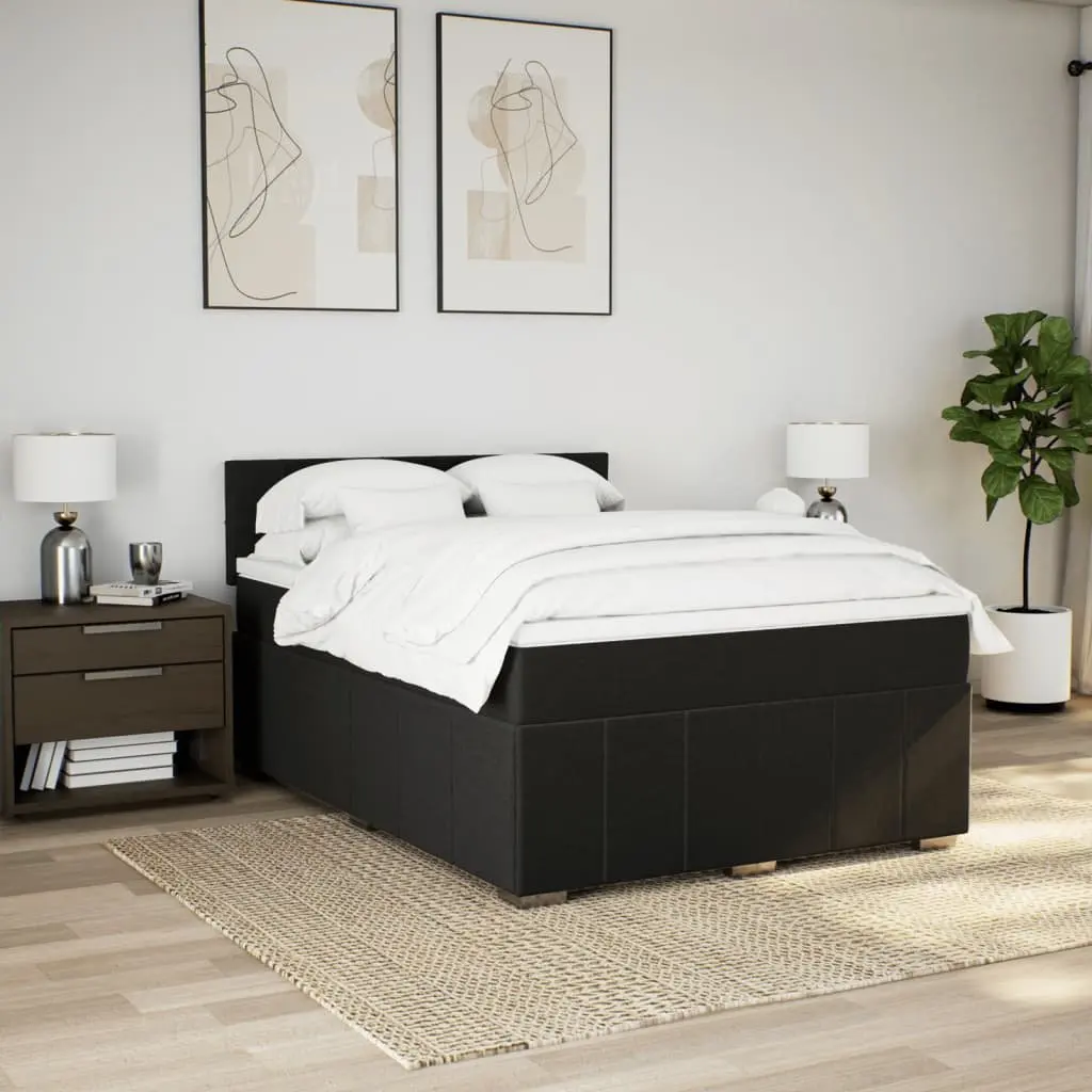 Double Box Spring Bed Black Fabric Pocket Spring Mattress with LED Lights