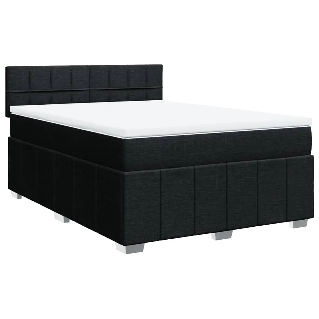 Double Box Spring Bed Black Fabric Pocket Spring Mattress with LED Lights