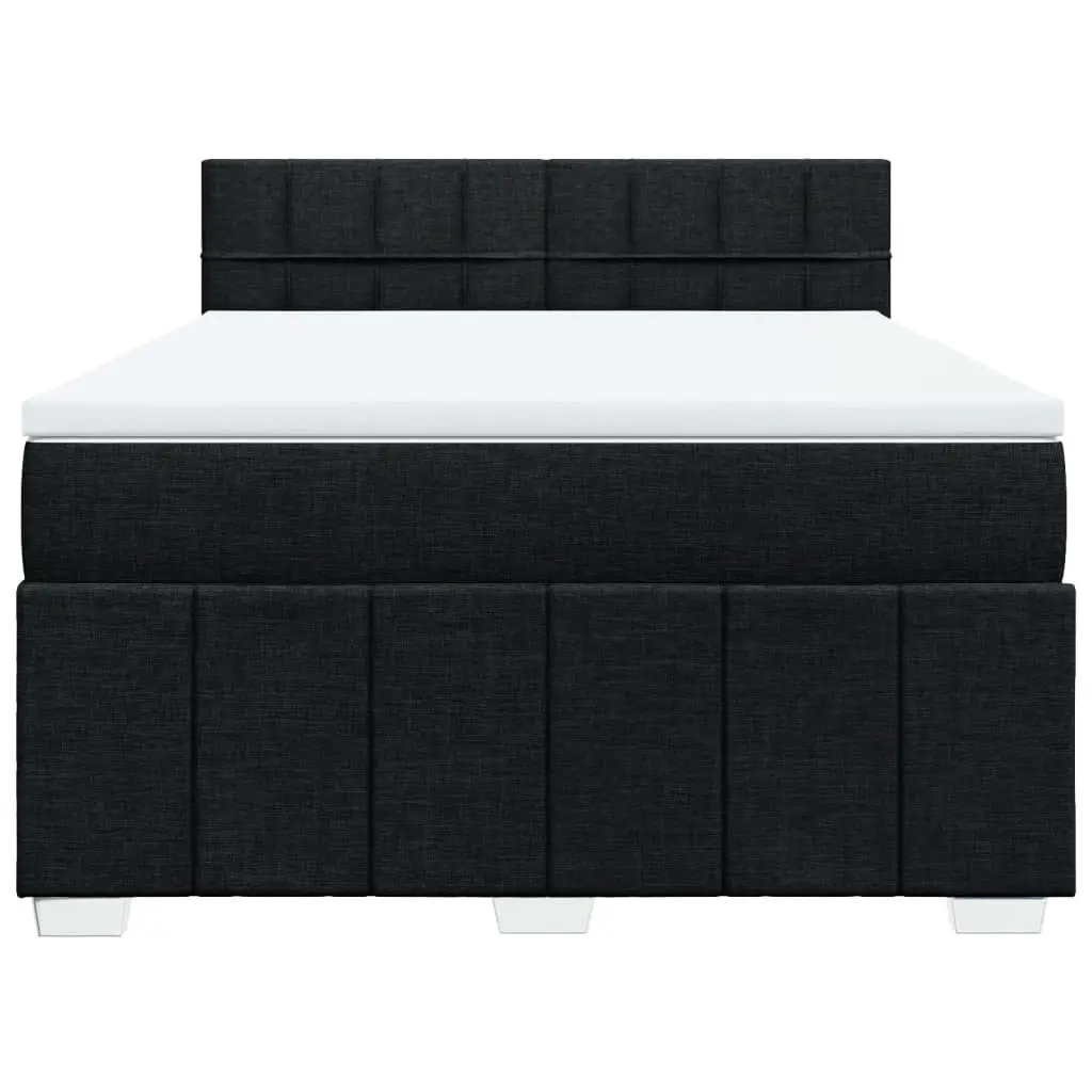 Double Box Spring Bed Black Fabric Pocket Spring Mattress with LED Lights
