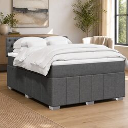 Grey Fabric Box Spring Bed with Pocket Mattress and LED Lights
