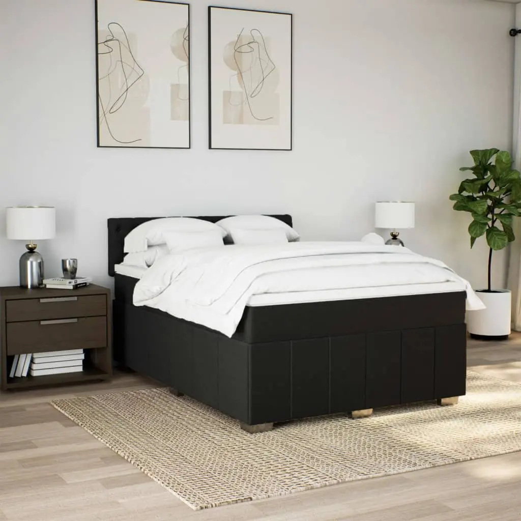 Box Spring Bed Black Fabric Pocket Spring Mattress with LED Lights