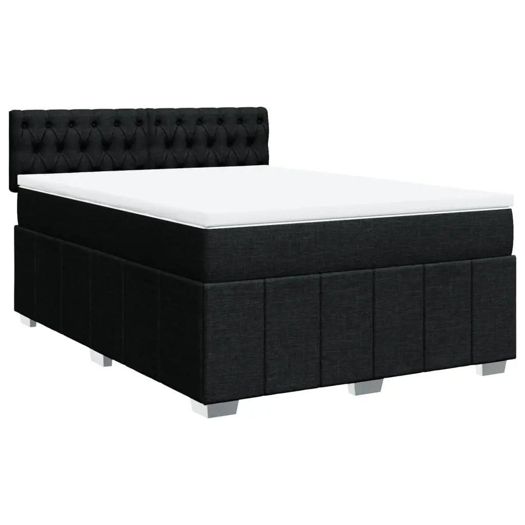 Box Spring Bed Black Fabric Pocket Spring Mattress with LED Lights