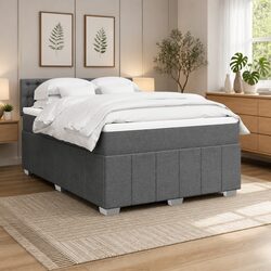 Grey Fabric Double Box Spring Bed with Pocket Spring Mattress
