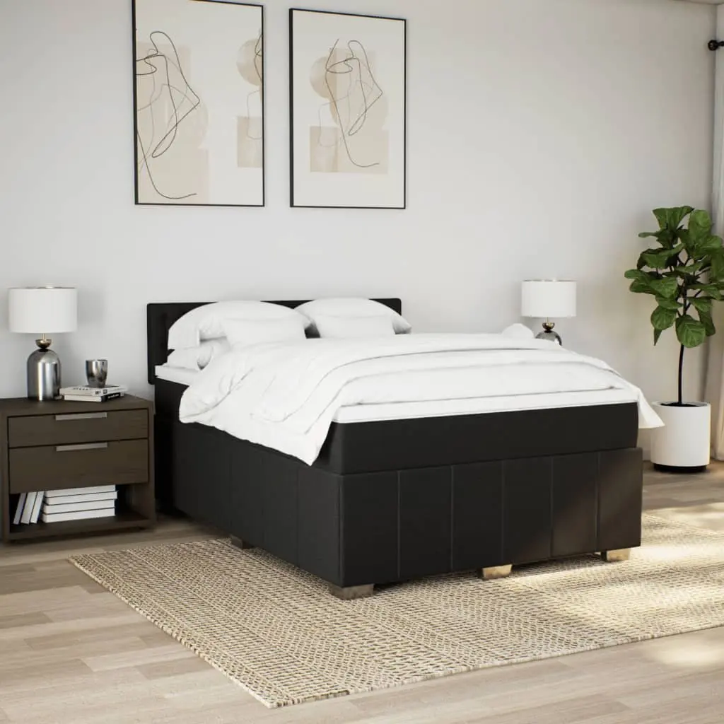 Box Spring Bed Black Fabric Pocket Spring Mattress with LED Lights