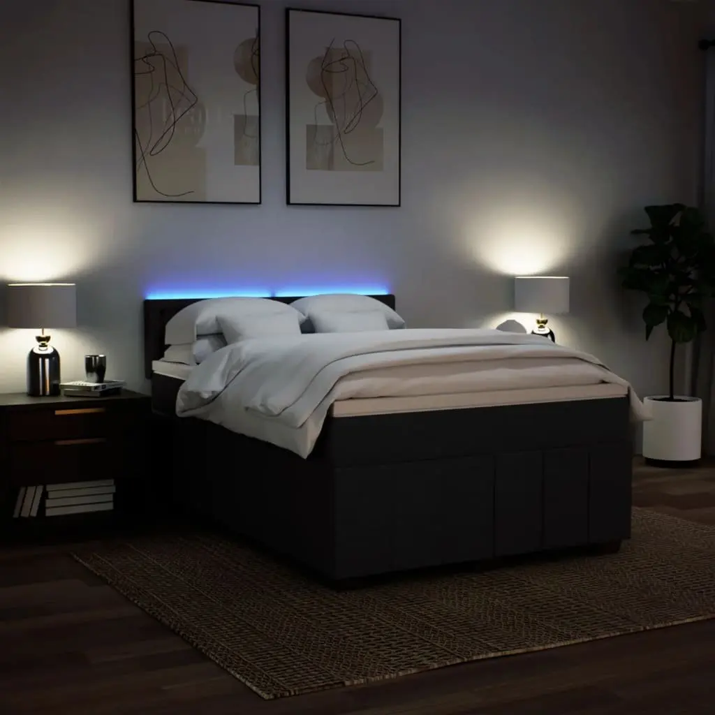 Box Spring Bed Black Fabric Pocket Spring Mattress with LED Lights