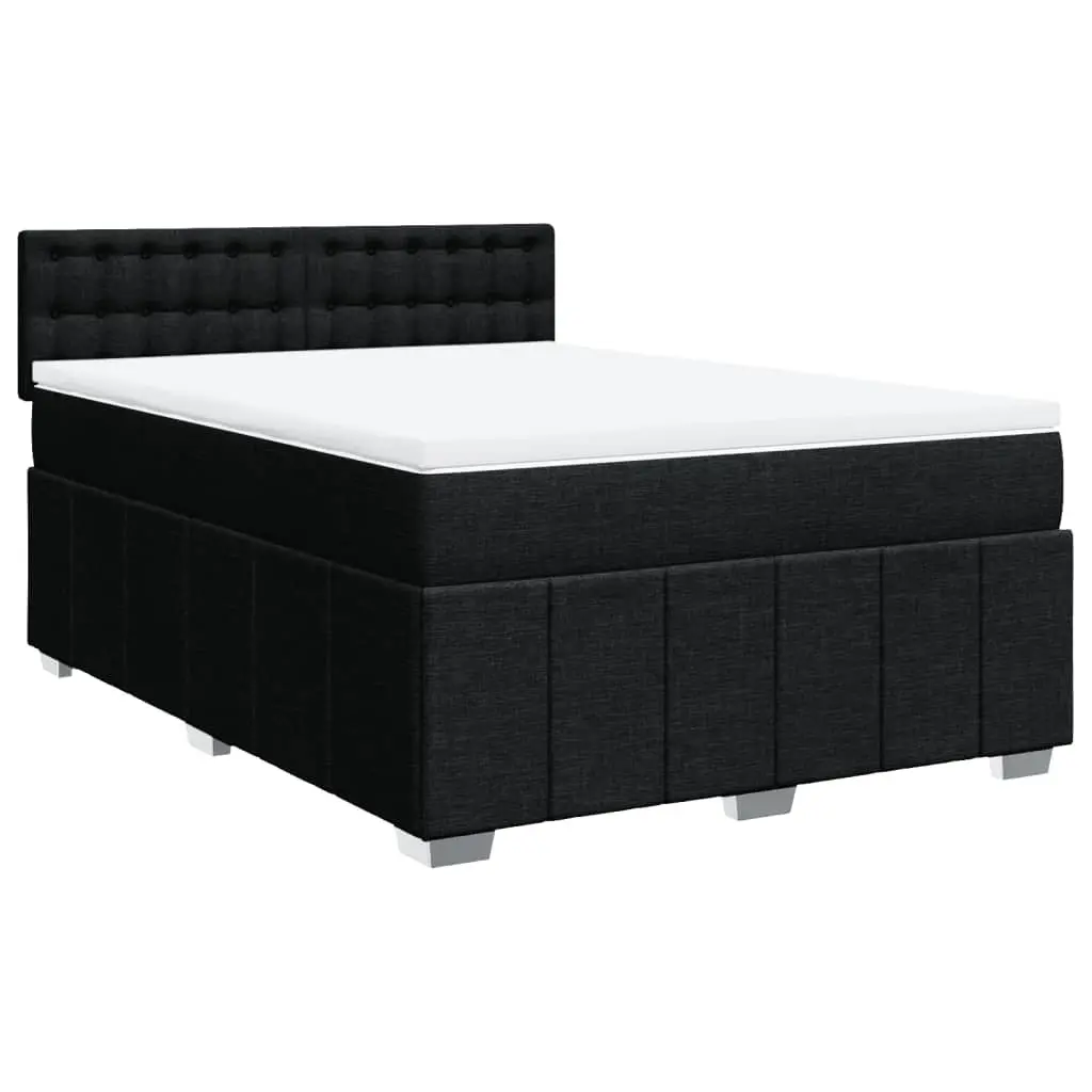 Box Spring Bed Black Fabric Pocket Spring Mattress with LED Lights