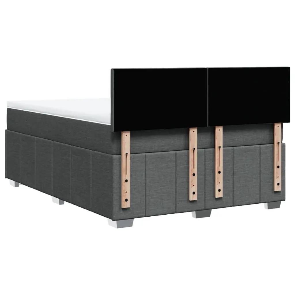 Queen Box Spring Bed Grey Fabric Frame with Pocket Spring Mattress and LED Lights