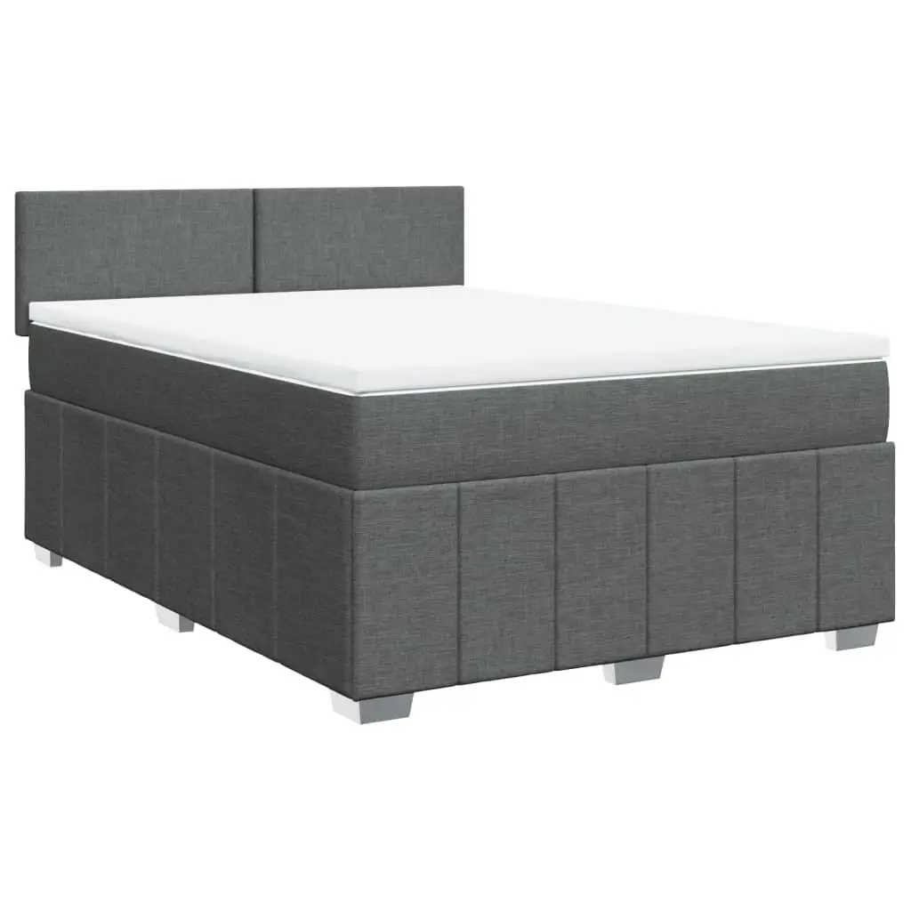 Queen Box Spring Bed Grey Fabric Frame with Pocket Spring Mattress and LED Lights