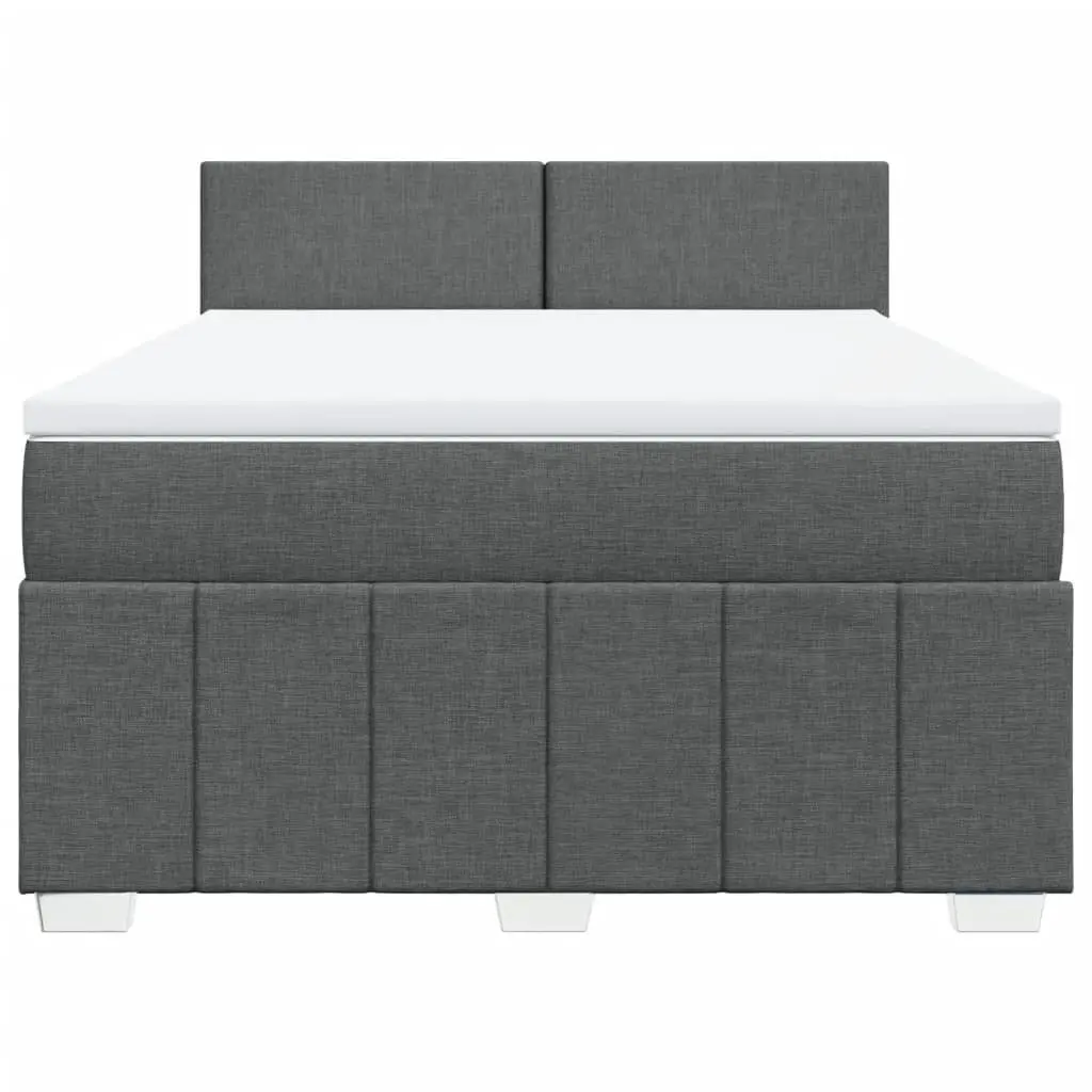 Queen Box Spring Bed Grey Fabric Frame with Pocket Spring Mattress and LED Lights