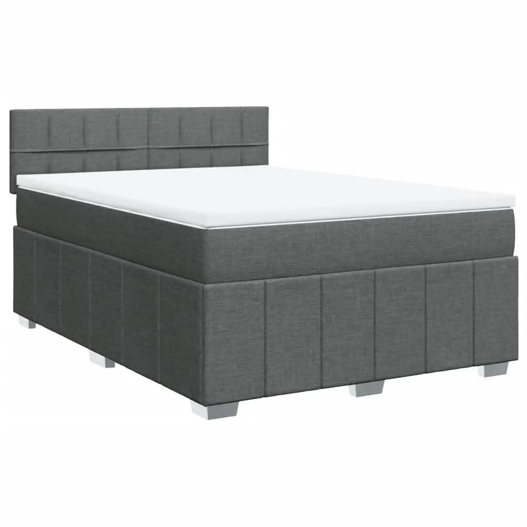 Queen Box Spring Bed Grey Fabric Pocket Spring Mattress with LED Lights
