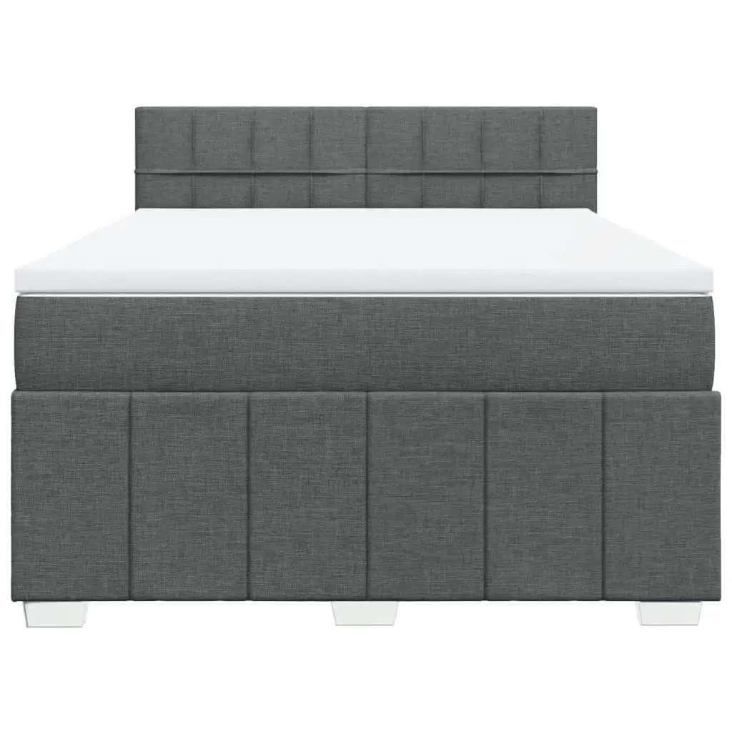 Queen Box Spring Bed Grey Fabric Pocket Spring Mattress with LED Lights