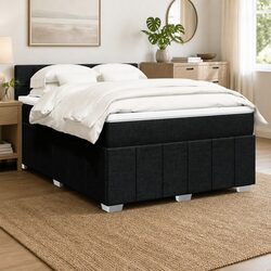 Queen Size Black Fabric Box Spring Bed with Mattress