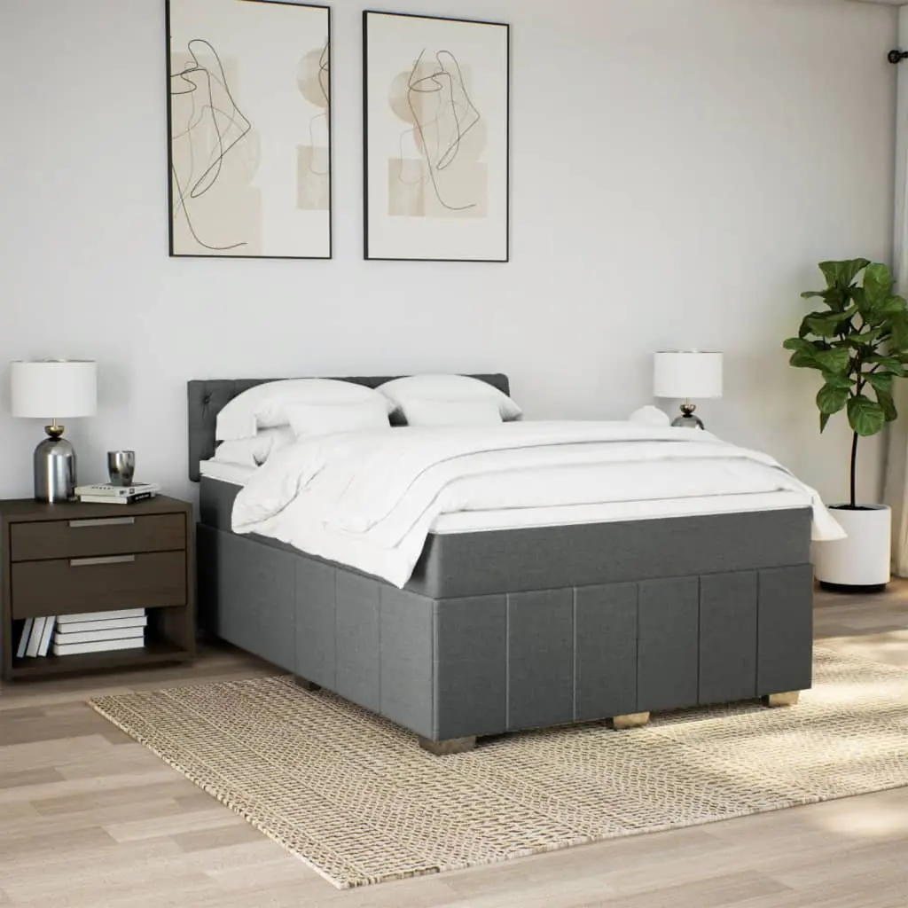 Queen Bed Frame with Pocket Spring Mattress Dark Grey Fabric and LED Lighting
