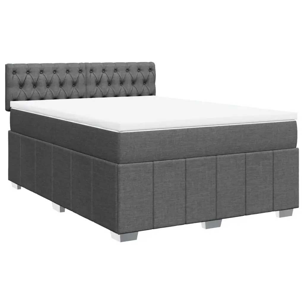 Queen Bed Frame with Pocket Spring Mattress Dark Grey Fabric and LED Lighting