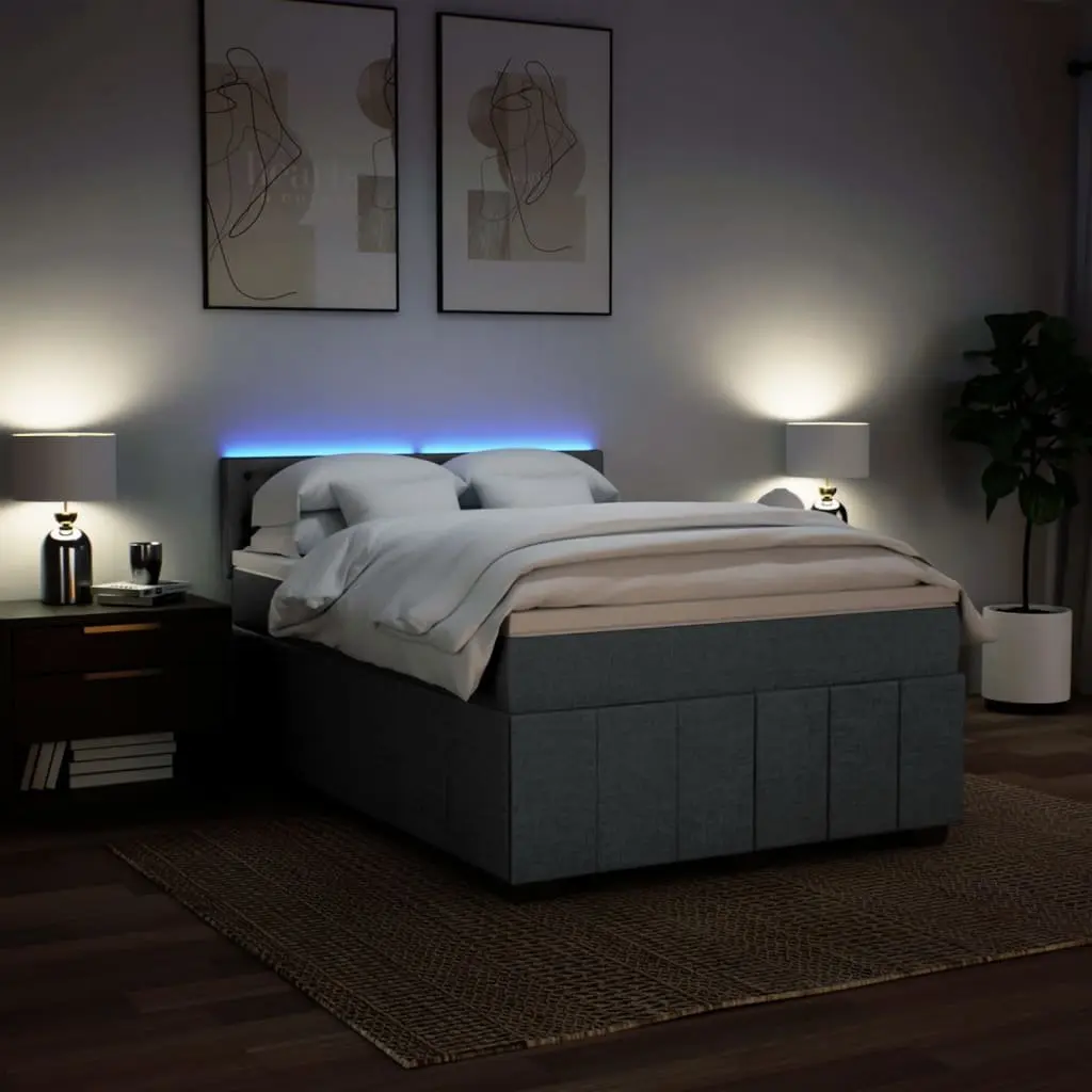 Queen Box Spring Bed with Pocket Spring Mattress LED Lights Grey Fabric