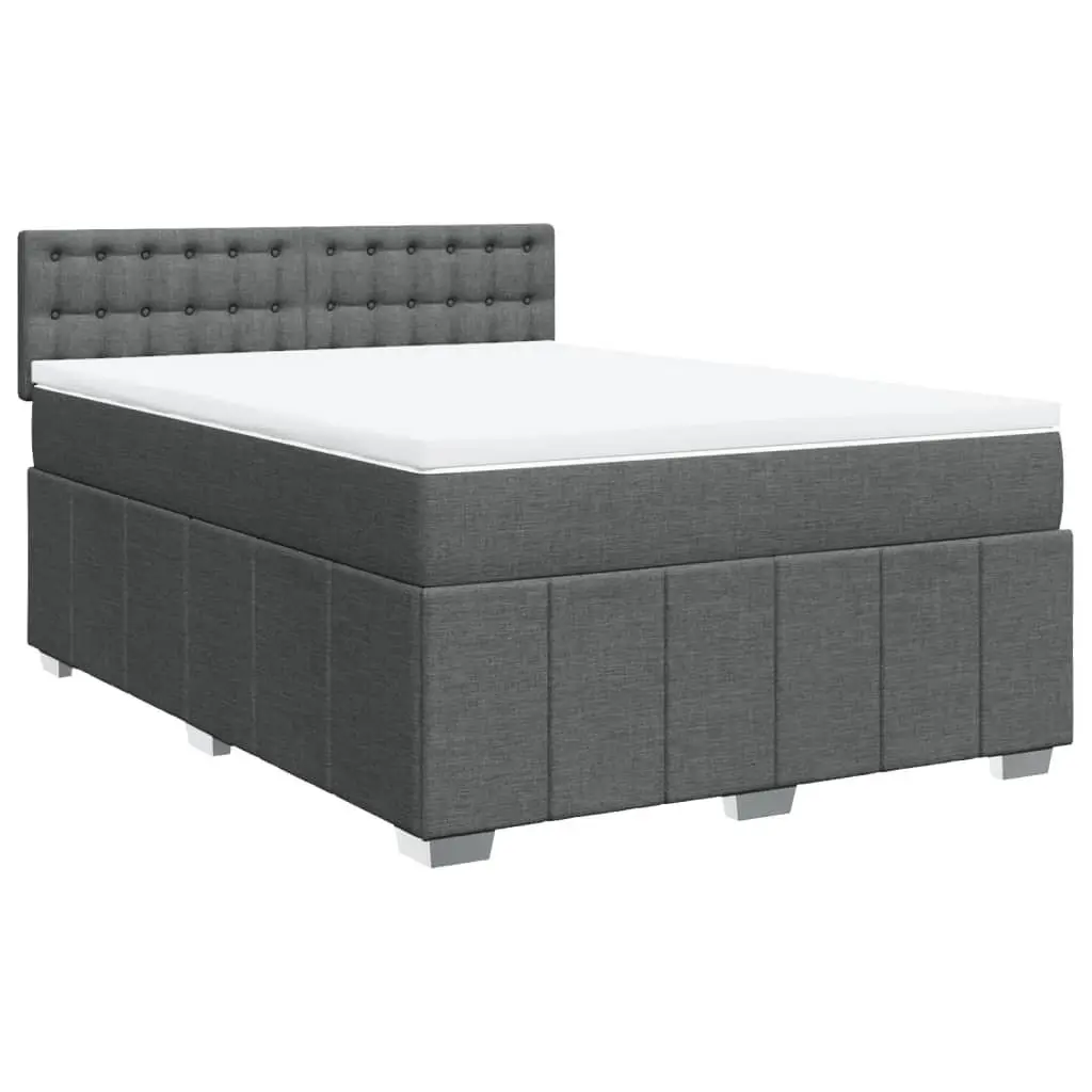 Queen Box Spring Bed with Pocket Spring Mattress LED Lights Grey Fabric