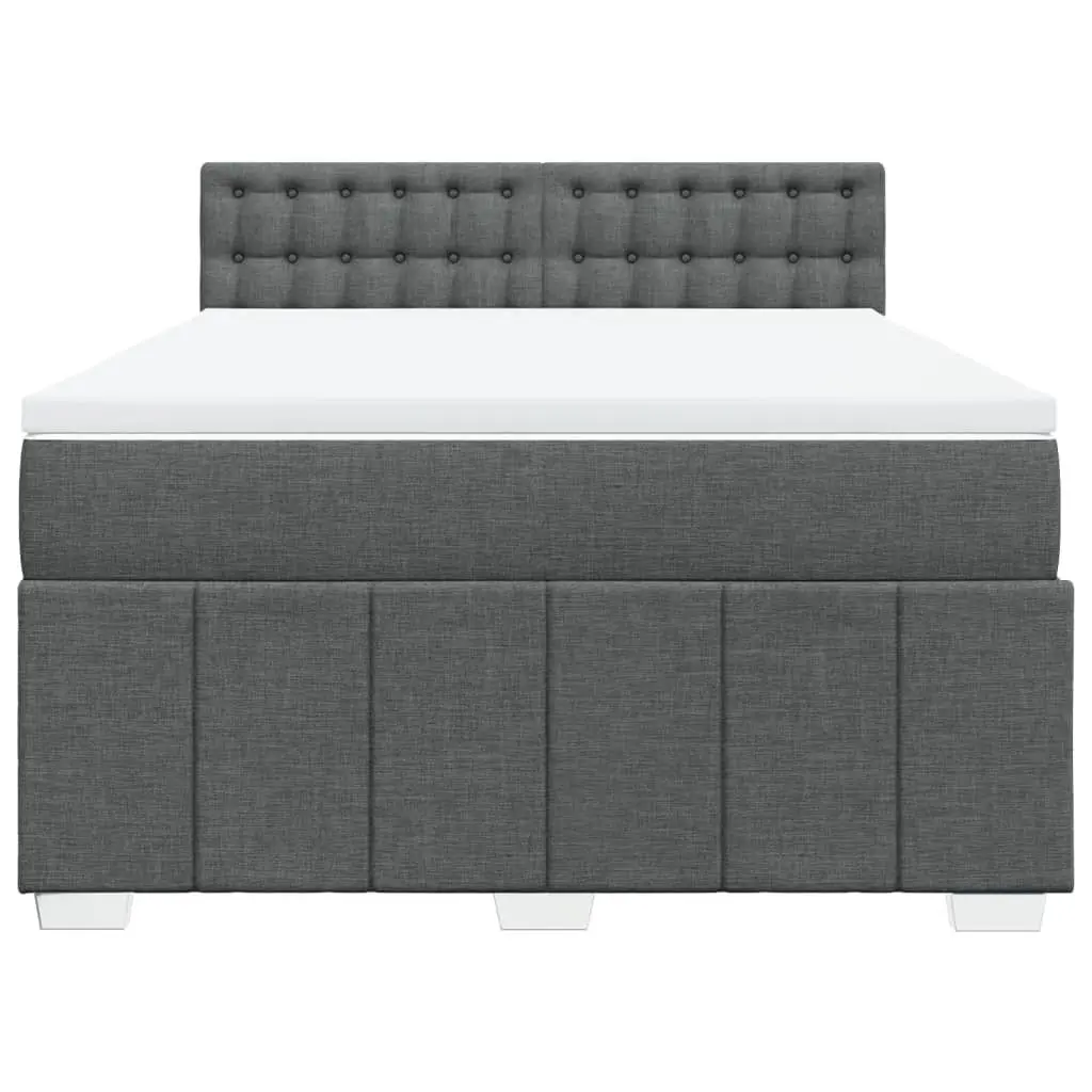 Queen Box Spring Bed with Pocket Spring Mattress LED Lights Grey Fabric
