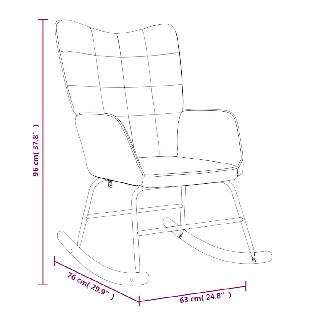 Rocking Chair Grey Fabric Padded Foam Seat with Stool Steel Frame Wooden Rocking Rails