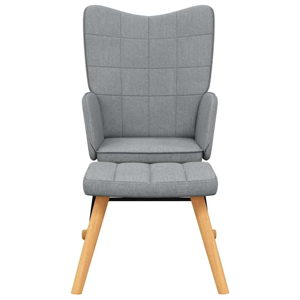 Rocking Chair Grey Fabric Padded Foam Seat with Stool Steel Frame Wooden Rocking Rails