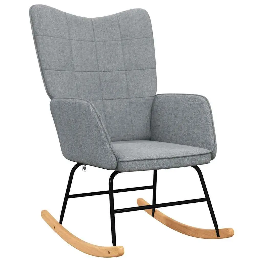 Rocking Chair Grey Fabric Padded Foam Seat with Stool Steel Frame Wooden Rocking Rails