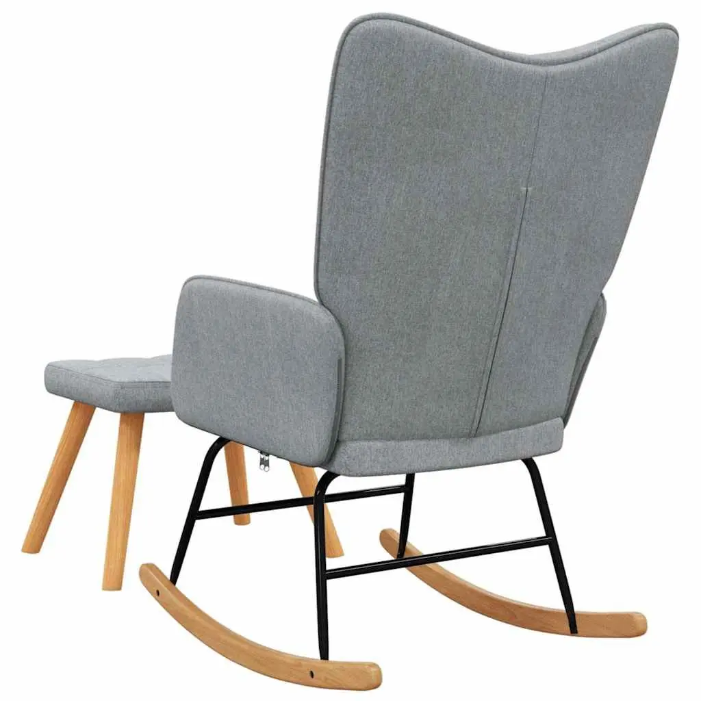 Rocking Chair Grey Fabric Padded Foam Seat with Stool Steel Frame Wooden Rocking Rails