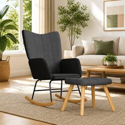 Comfortable Grey Fabric Rocking Chair with Stool