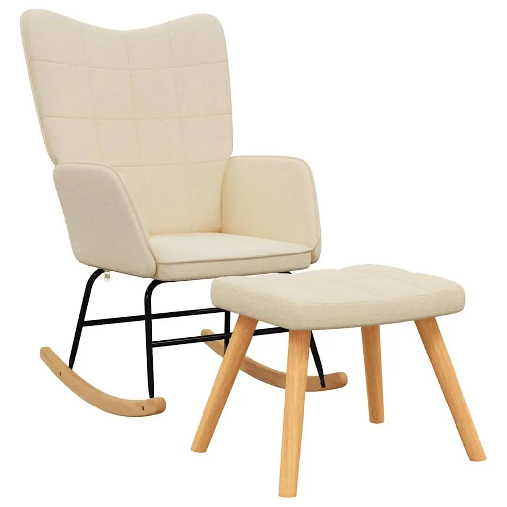 Rocking Chair Cream Fabric Padded Foam Armchair with Stool Living Room