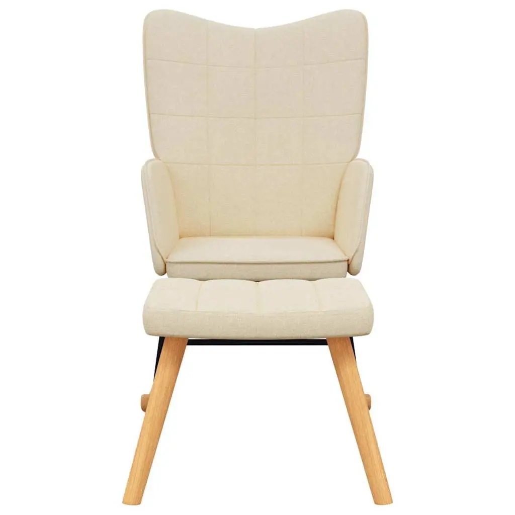 Rocking Chair Cream Fabric Padded Foam Armchair with Stool Living Room