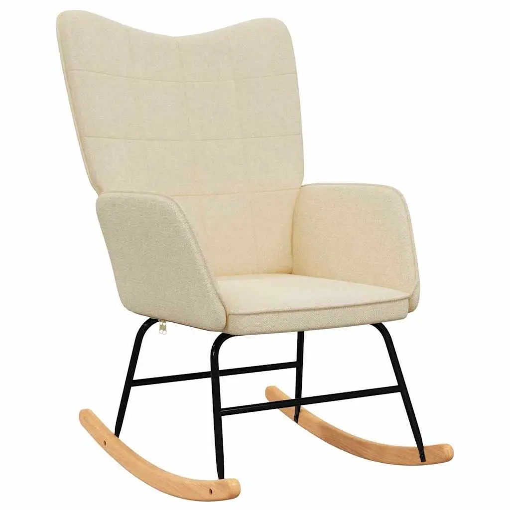 Rocking Chair Cream Fabric Padded Foam Armchair with Stool Living Room
