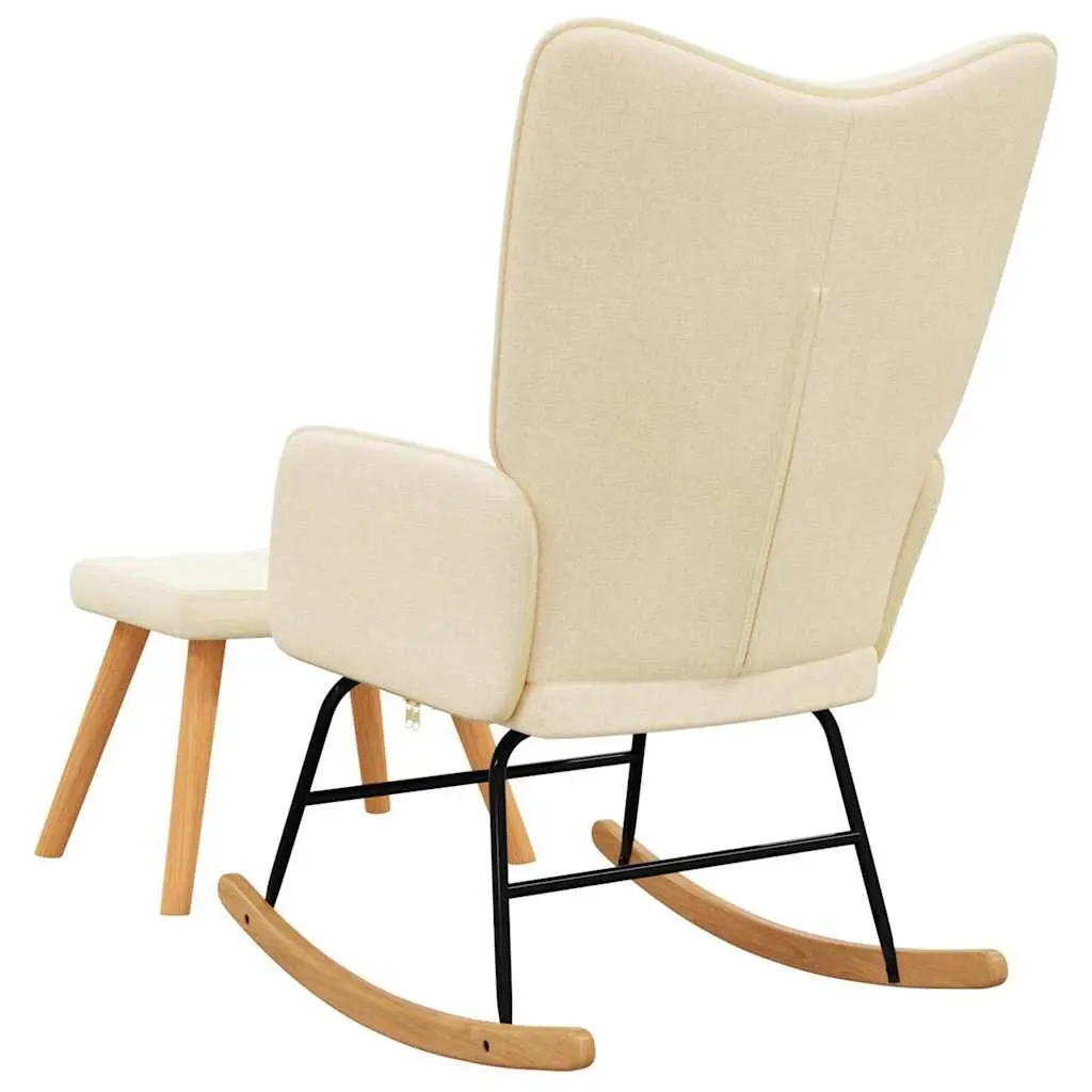 Rocking Chair Cream Fabric Padded Foam Armchair with Stool Living Room