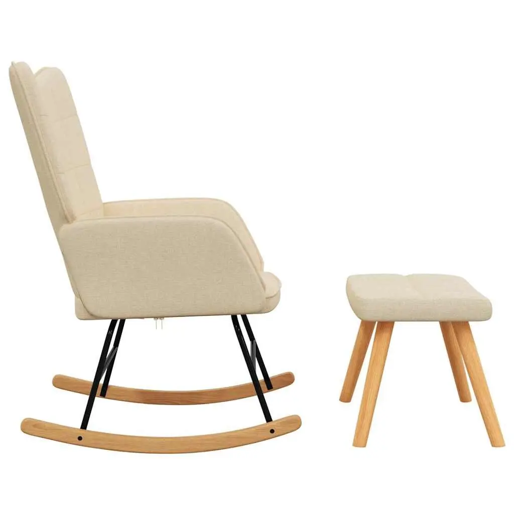 Rocking Chair Cream Fabric Padded Foam Armchair with Stool Living Room