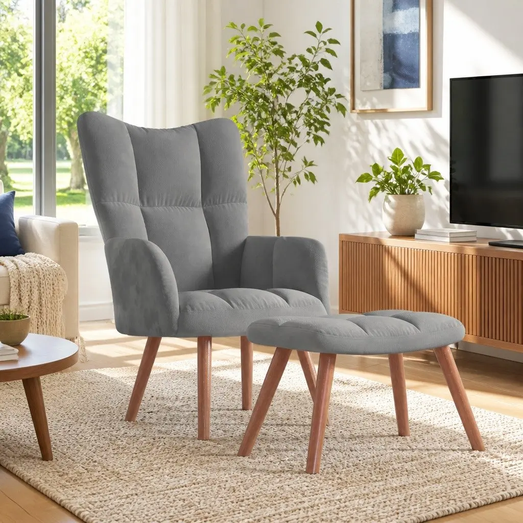 Velvet Armchair with Stool for Living Rooms