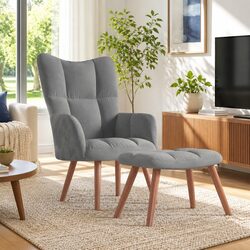 Comfortable Velvet Armchair with Stool for Living Rooms