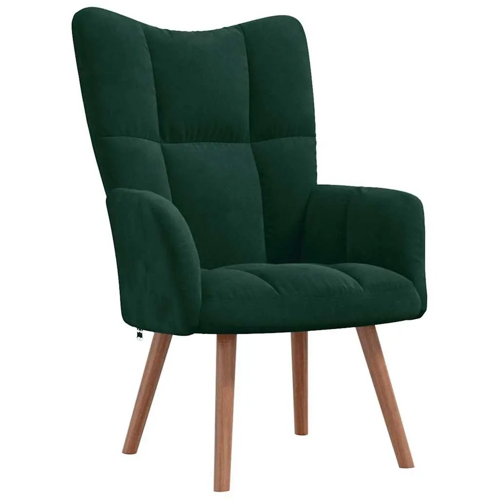 Velvet Armchair with Stool in Green