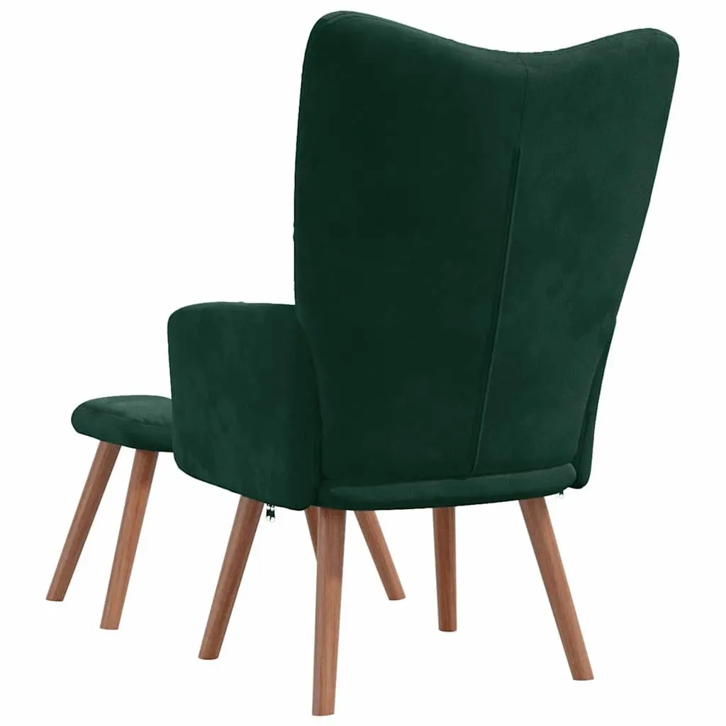 Velvet Armchair with Stool in Green